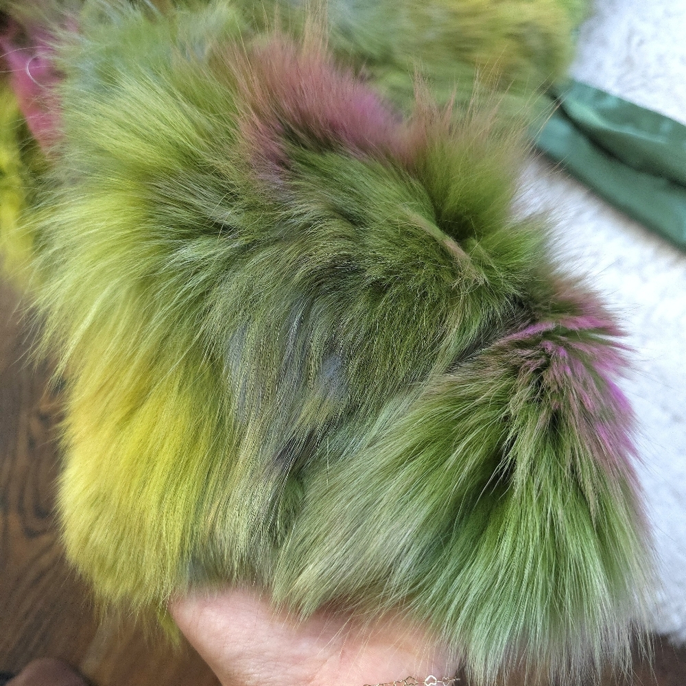 Vintage Y2K Rainbow Multicolored Ombre Fur Bow Crop Jacket - Picture 8 of 9